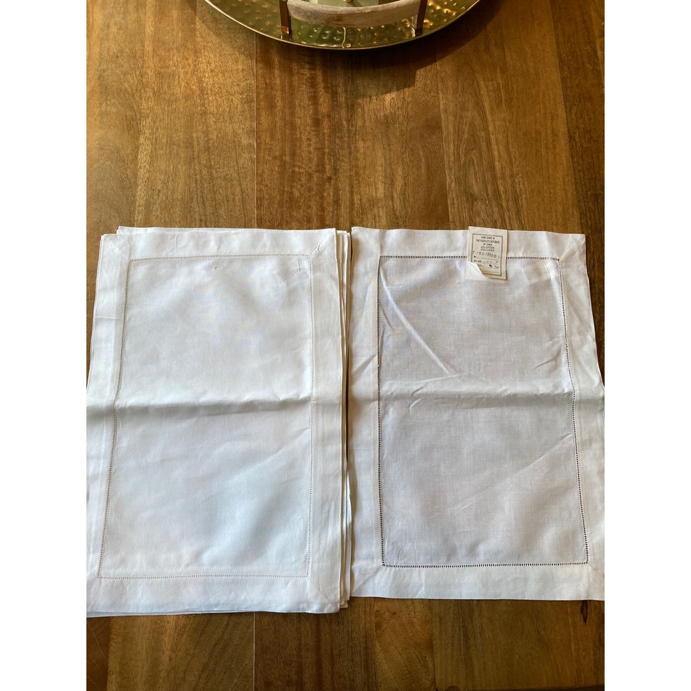 Peking Handicrafts White Linen‎ Cotton Hemstitch Placemats 8 13x19 Rectangular